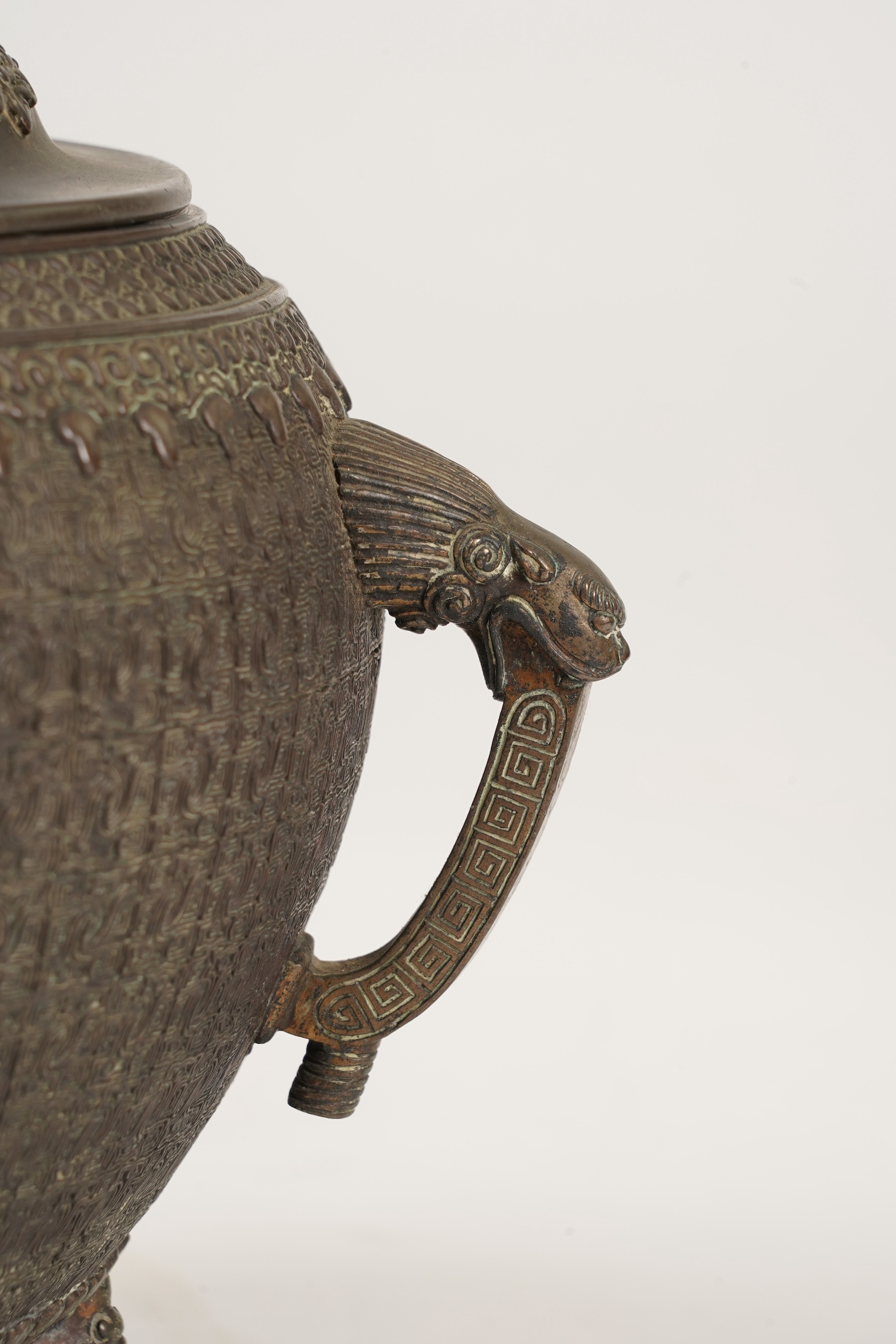 A large Japanese bronze koro and cover, 19th century